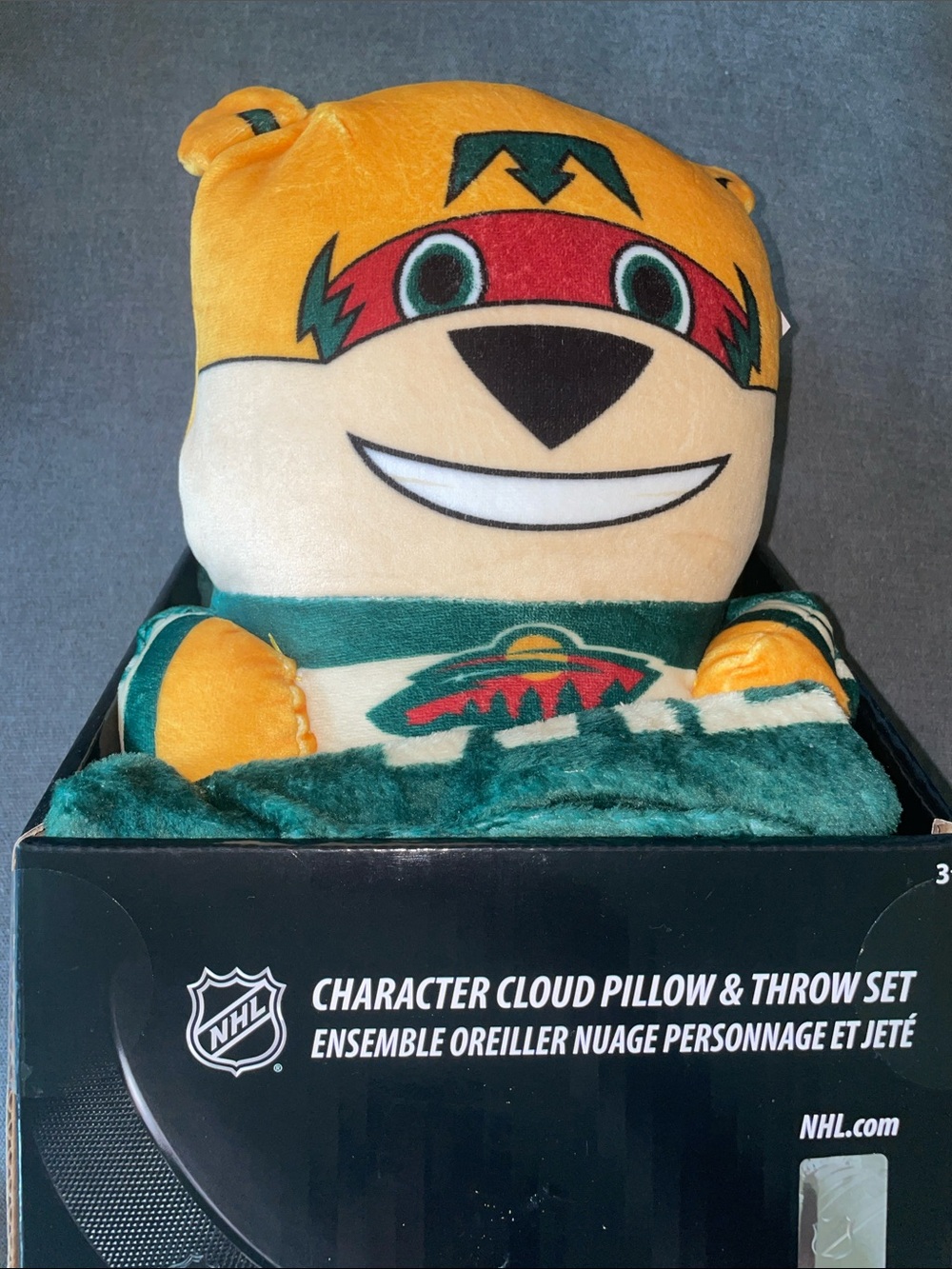 NHL Minnesota Wild Mascot Plush Pillow and Green Throw